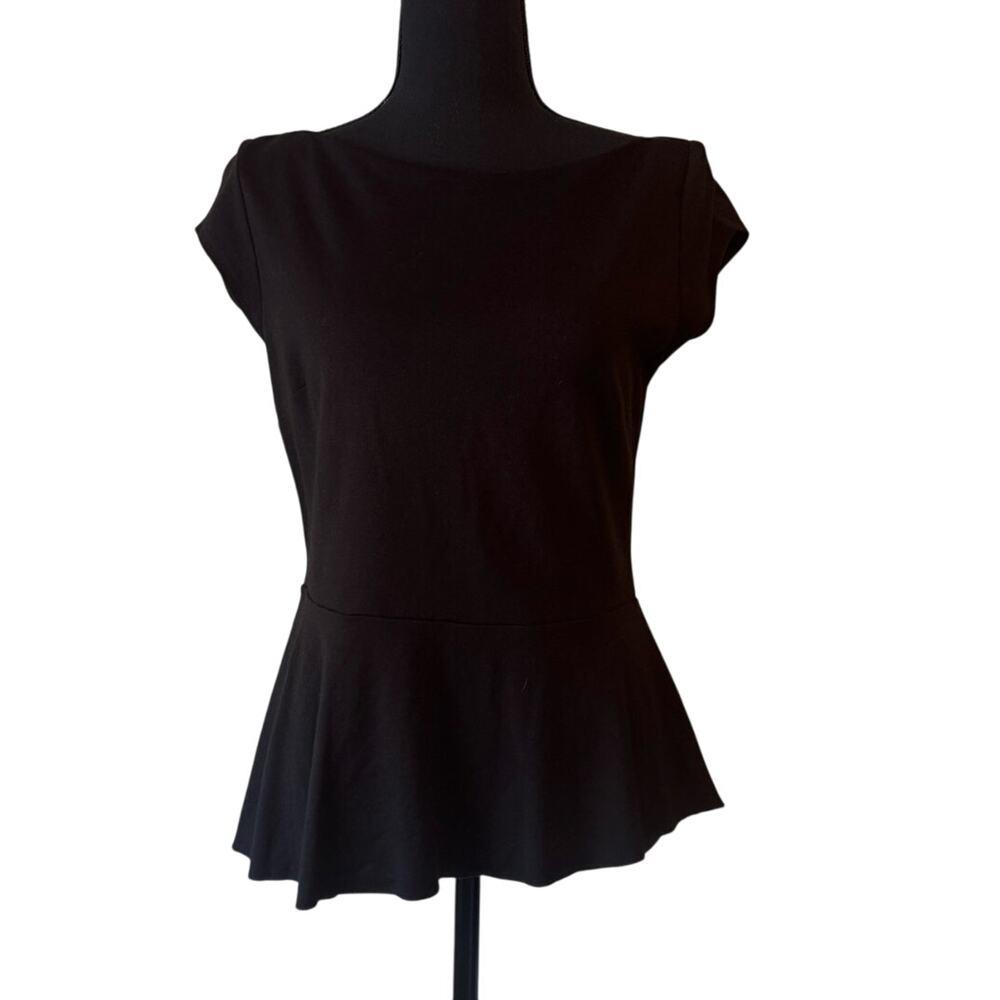 SAKS FIFTH AVENUE Asymmetrical Black Peplum Top Size Medium